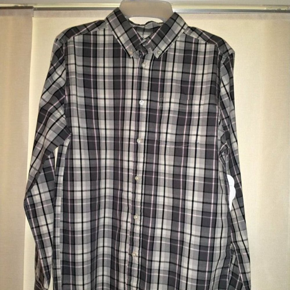 WONDER NATION boys Dress Shirt Gray white checkered Plaid XXL (18) k-311
